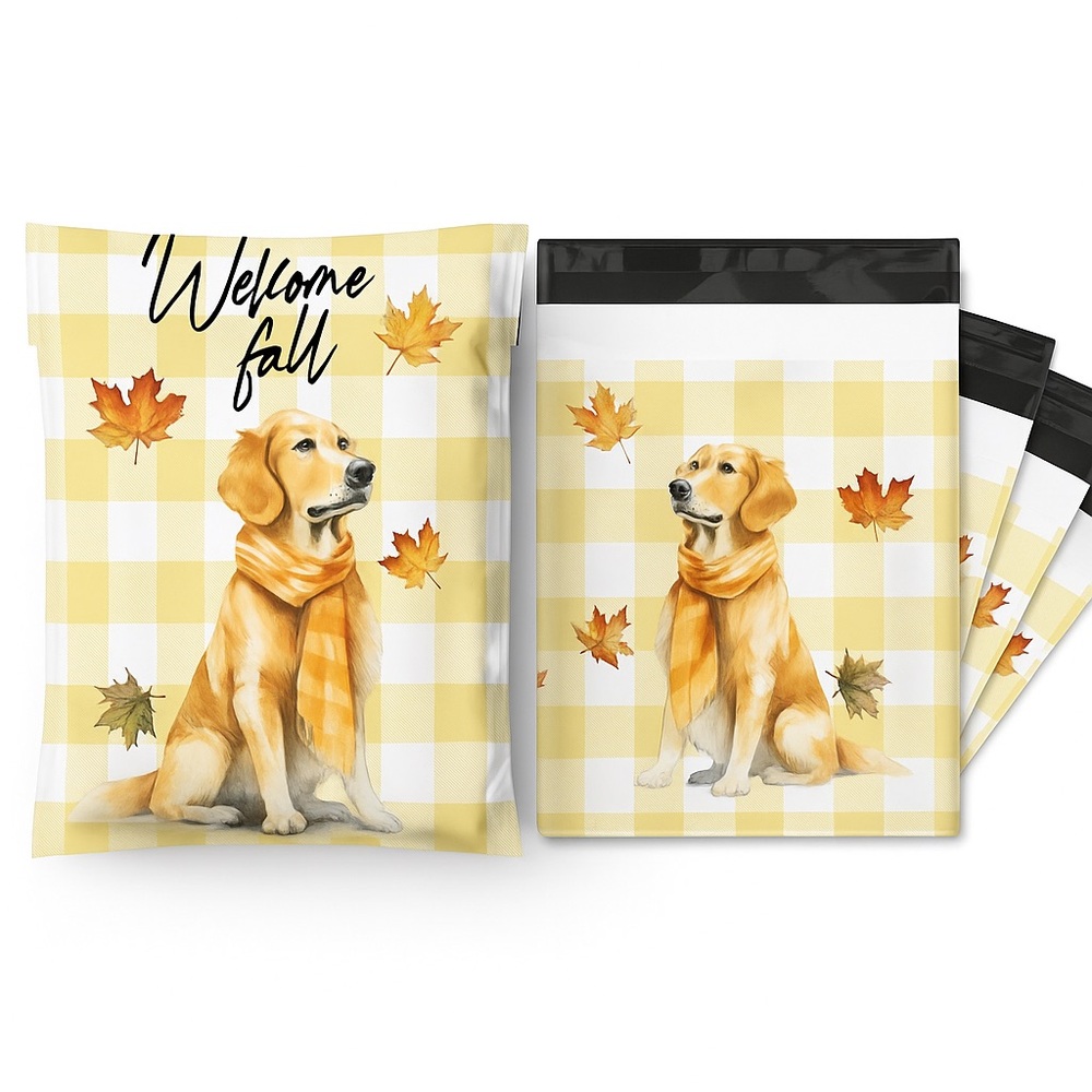 Set of 20 10x13 Golden Retriever Welcome Fall Poly Mailers Autumn Dog Packaging